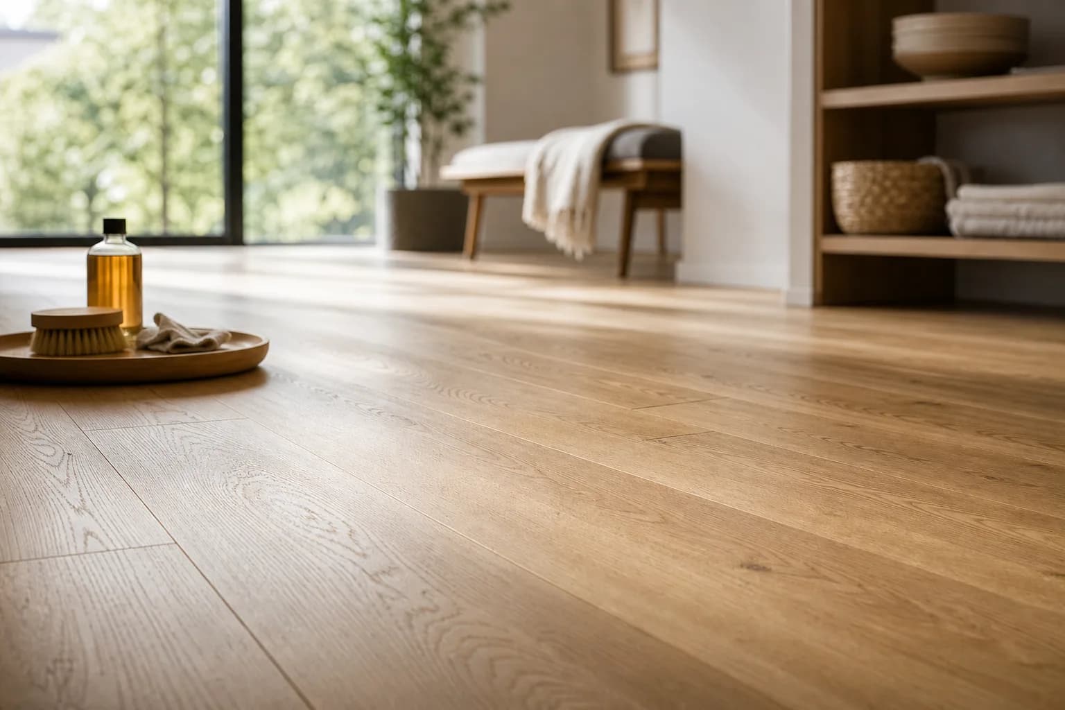 Oiled and lacquered oak parquet finishes compared close up