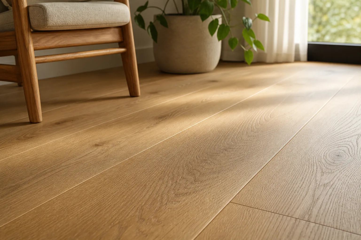 Parquet de roble de lama ancha en un salón-cocina abierto y luminoso — Terris Timber